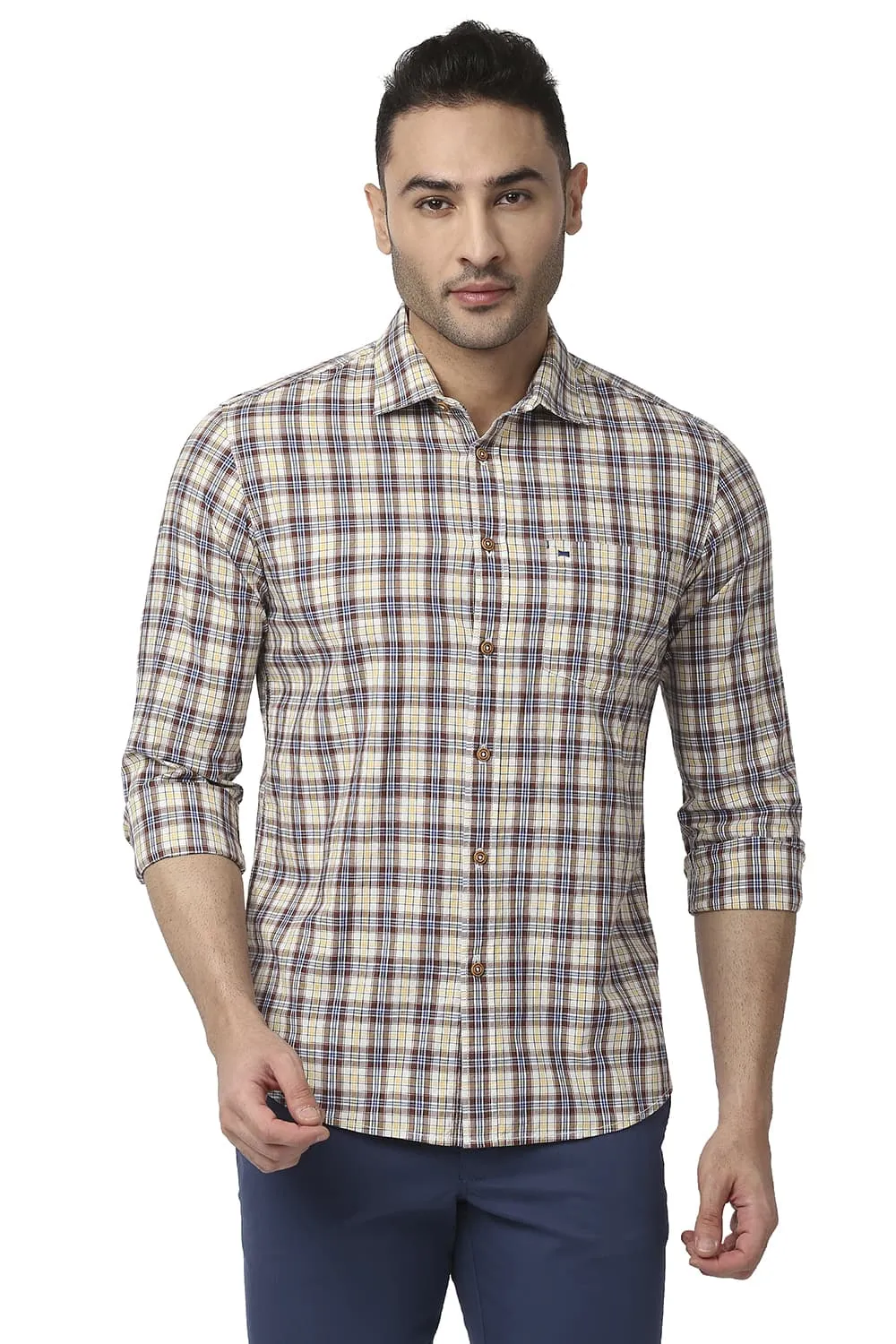Slim Fit Cotton Checks Shirt