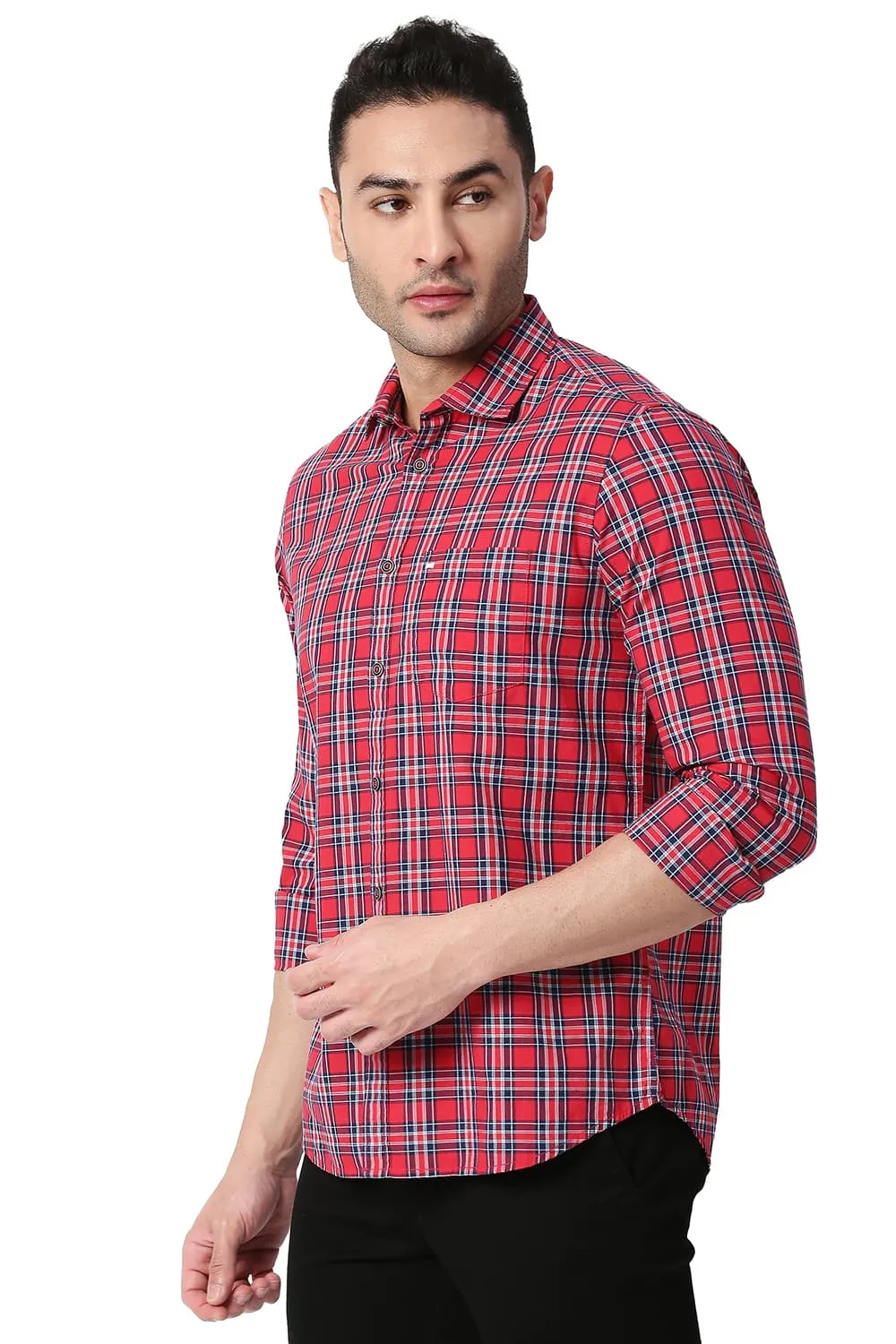 Slim Fit Cotton Checks Shirt