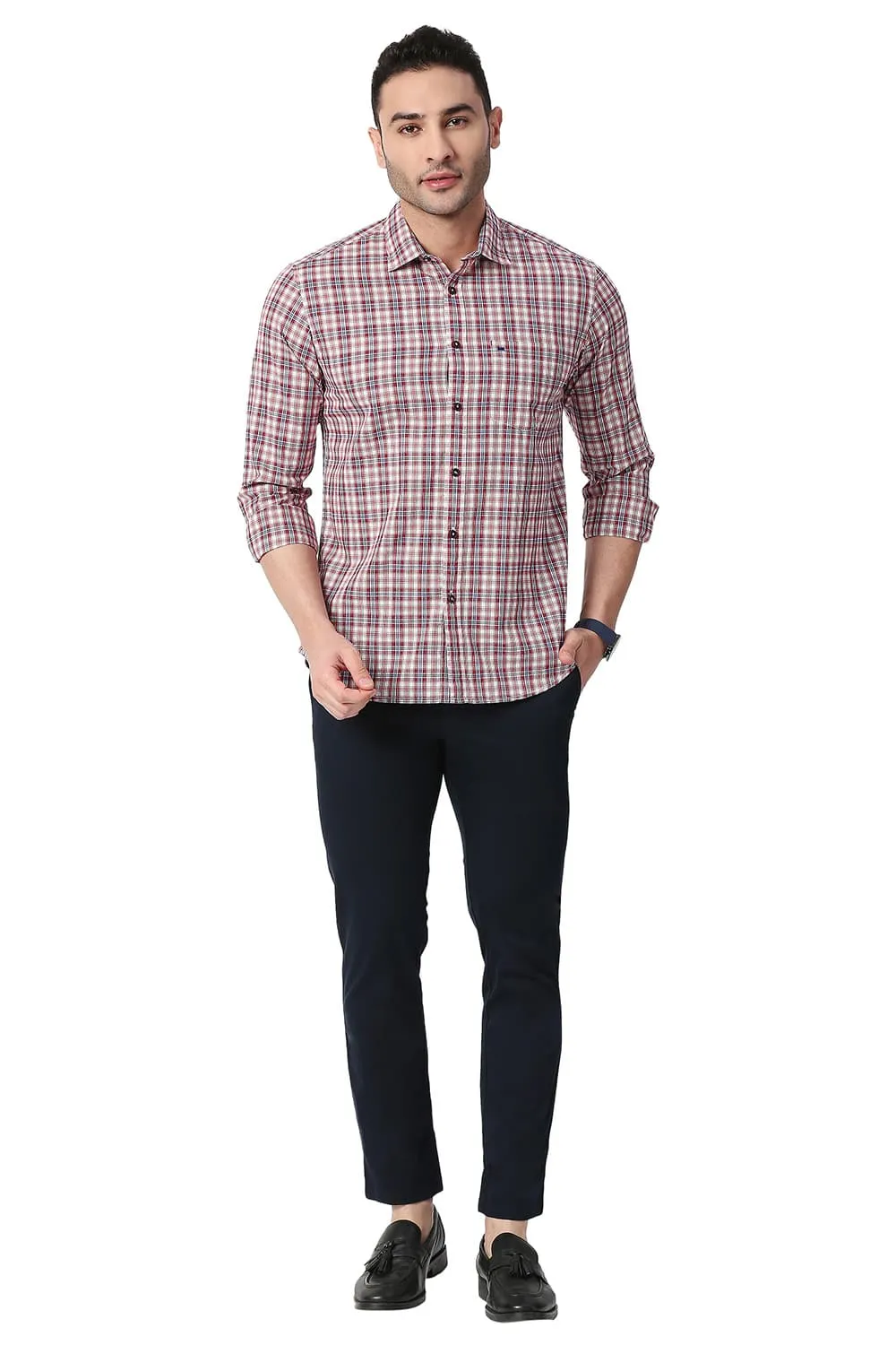Slim Fit Cotton Checks Shirt