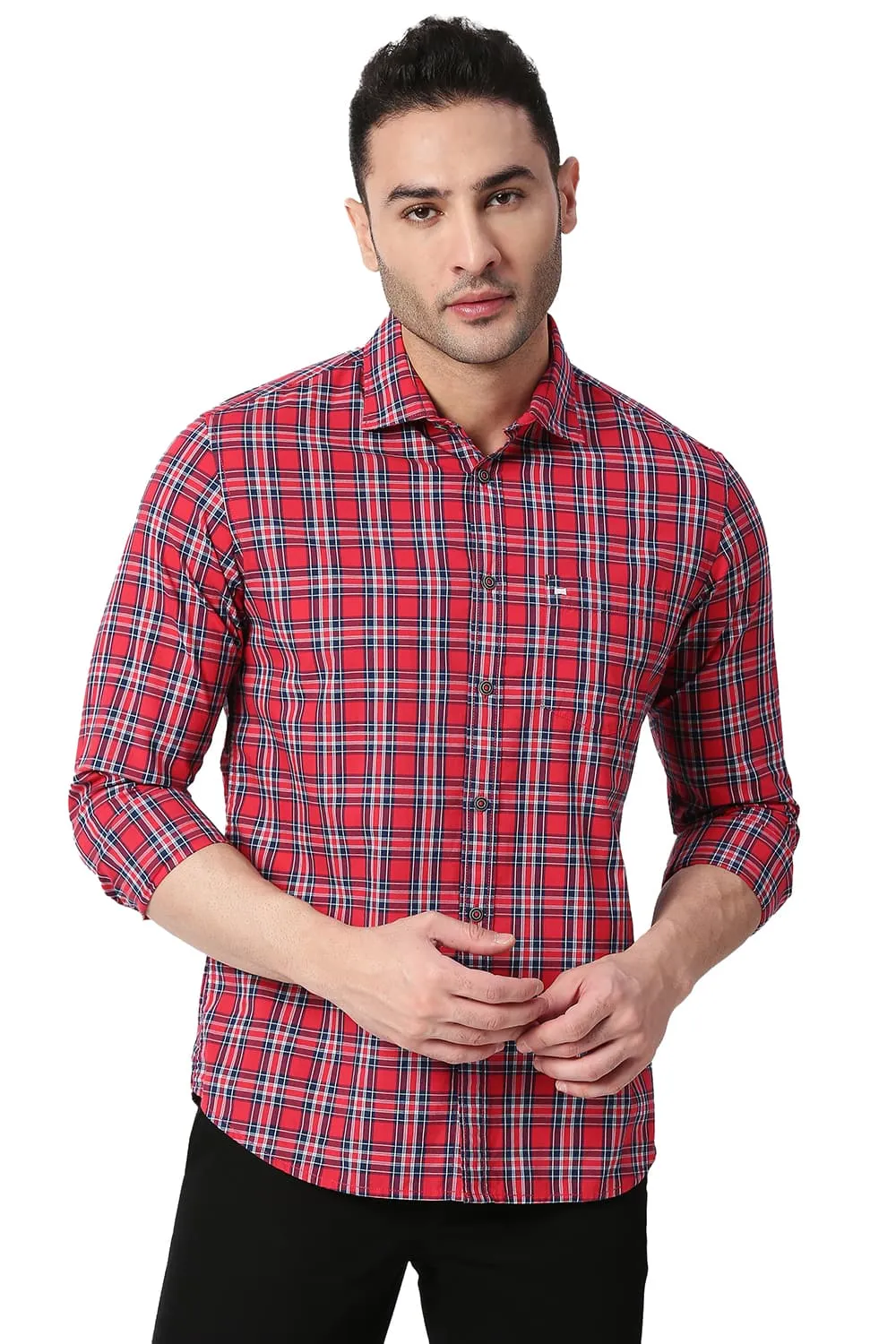 Slim Fit Cotton Checks Shirt