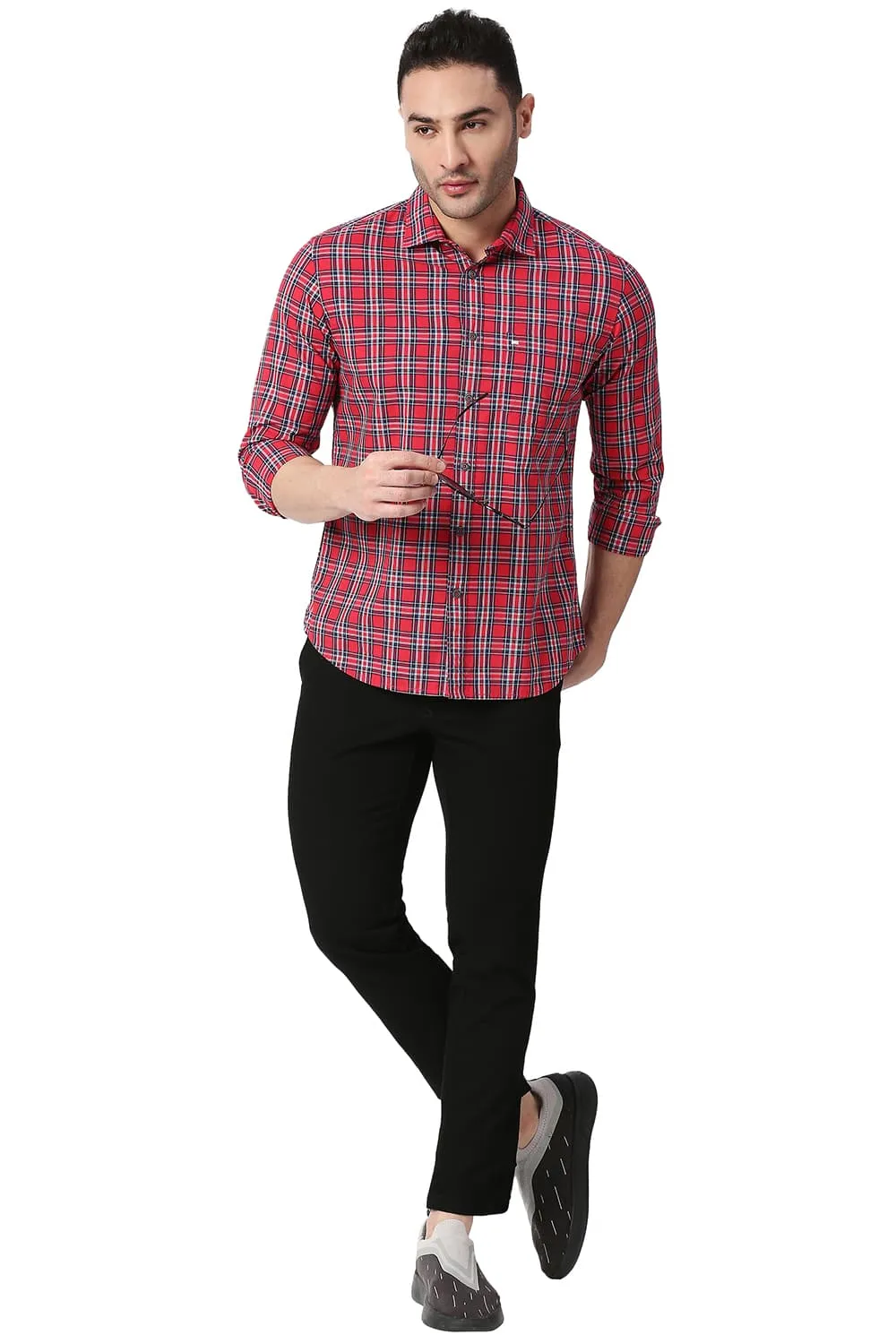 Slim Fit Cotton Checks Shirt
