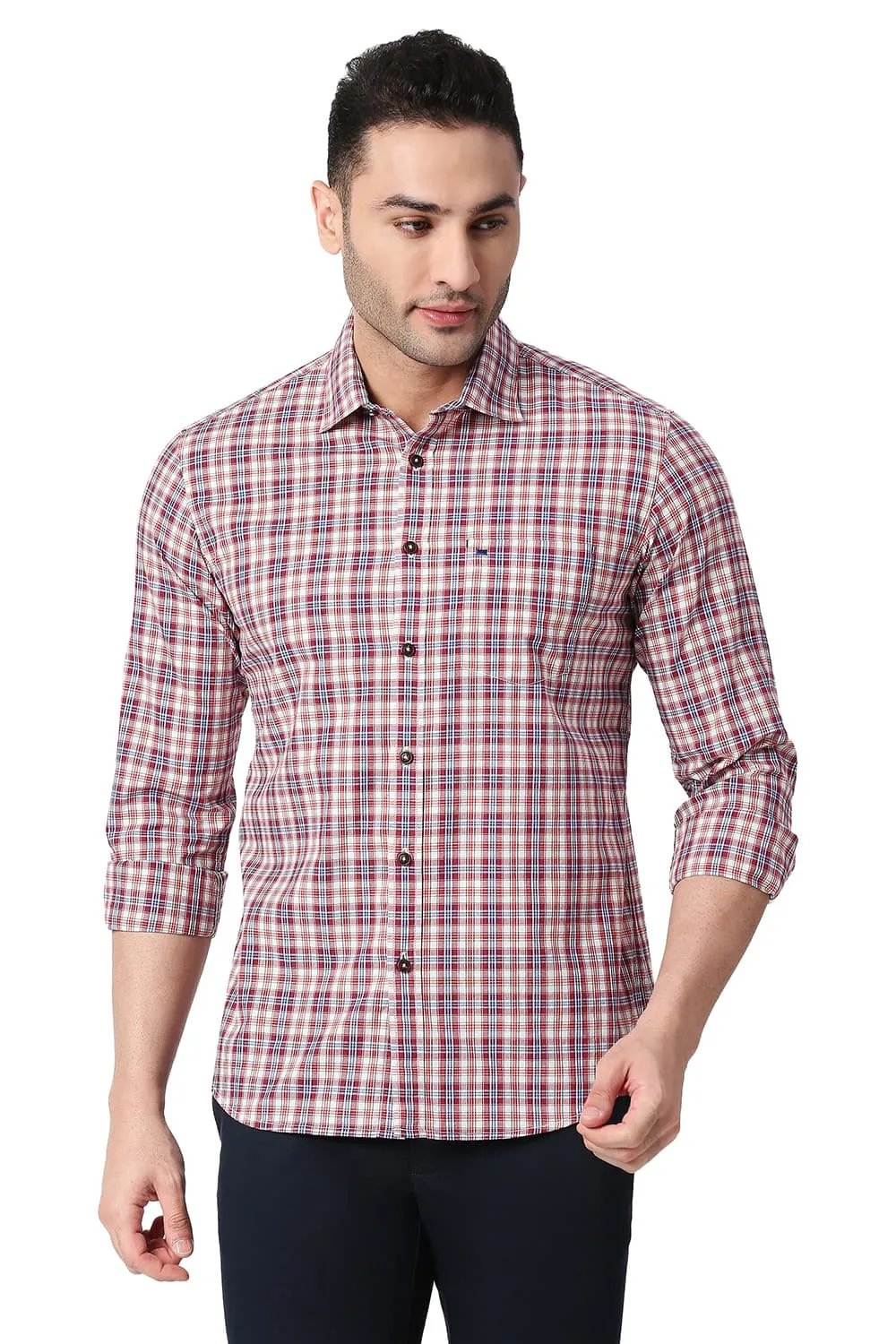 Slim Fit Cotton Checks Shirt