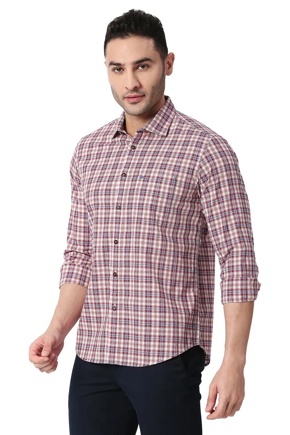 Slim Fit Cotton Checks Shirt