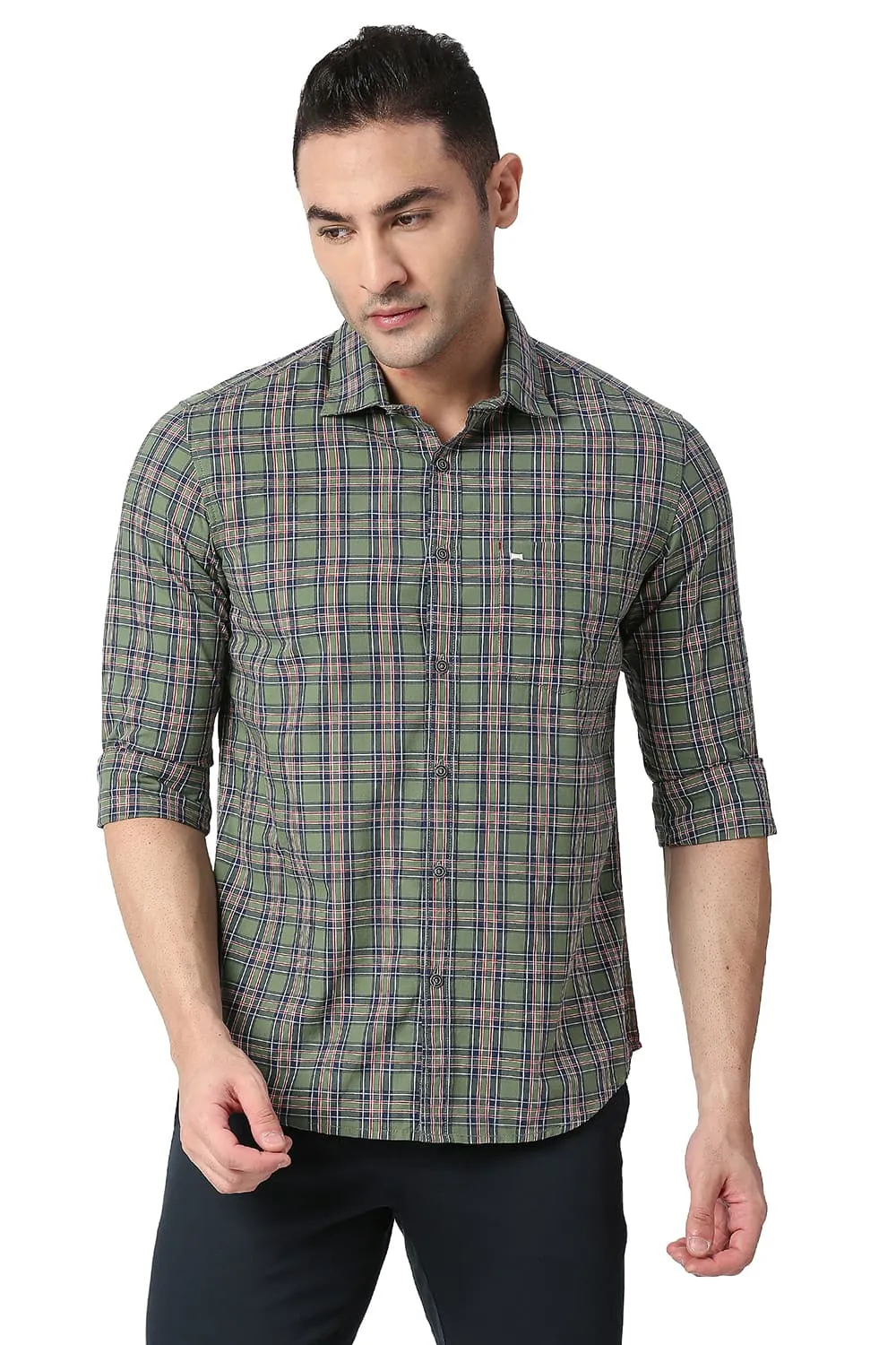Slim Fit Cotton Checks Shirt