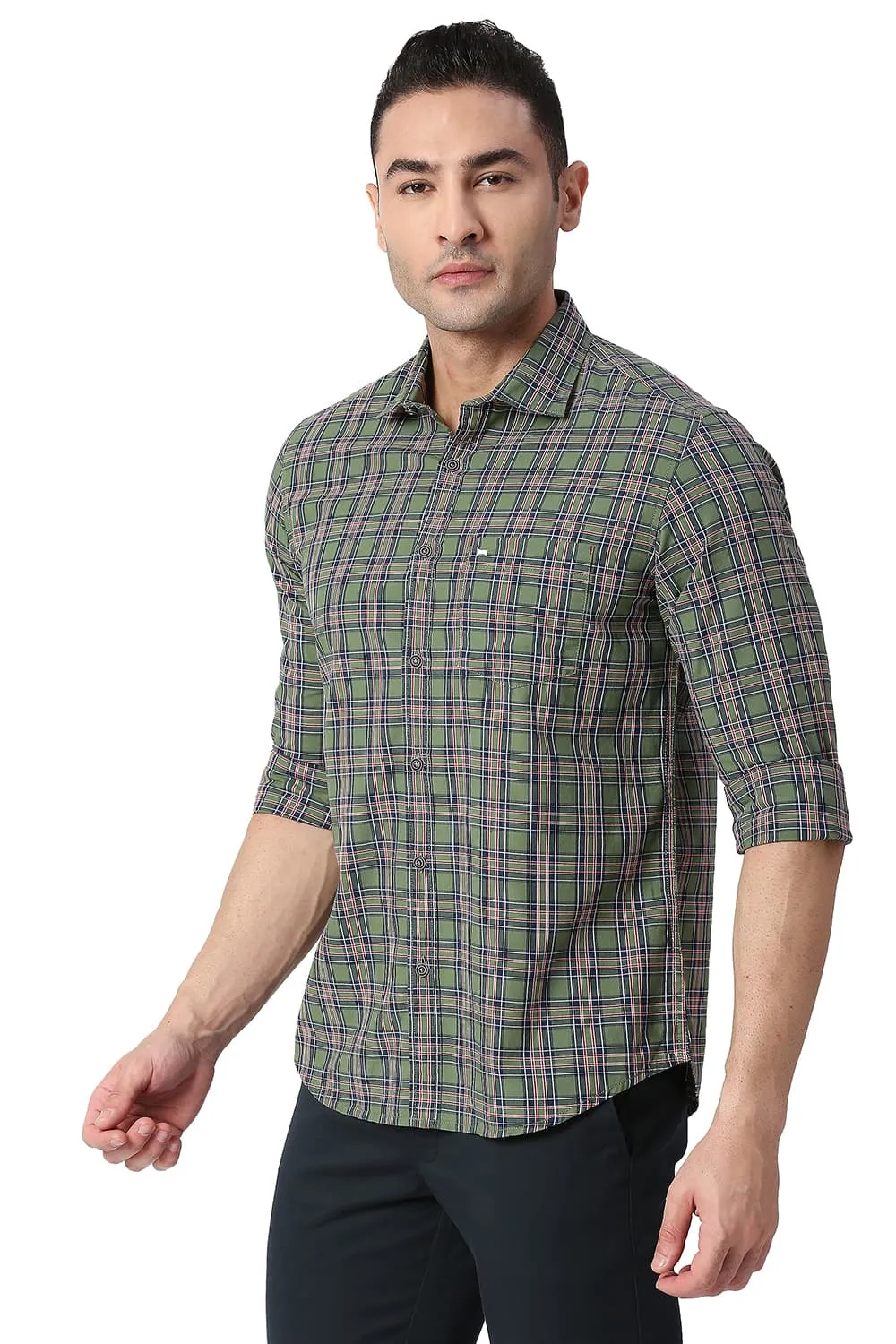 Slim Fit Cotton Checks Shirt
