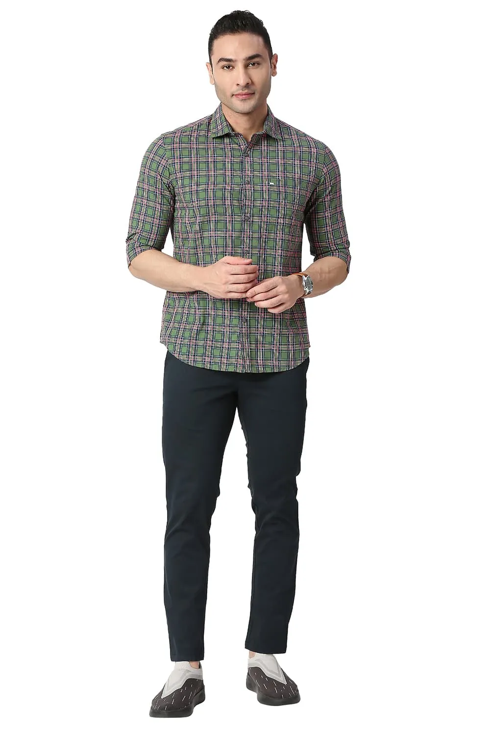 Slim Fit Cotton Checks Shirt