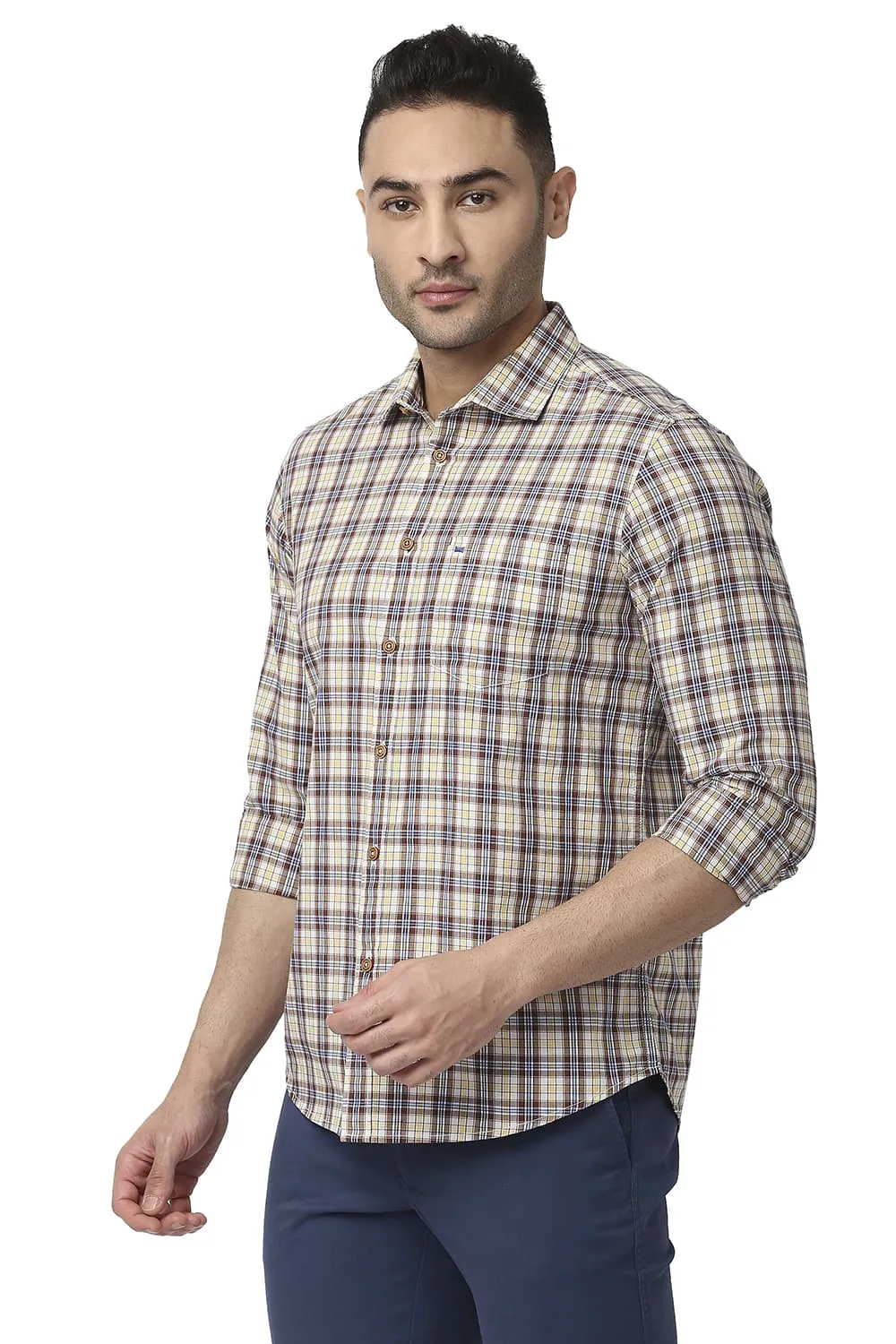 Slim Fit Cotton Checks Shirt