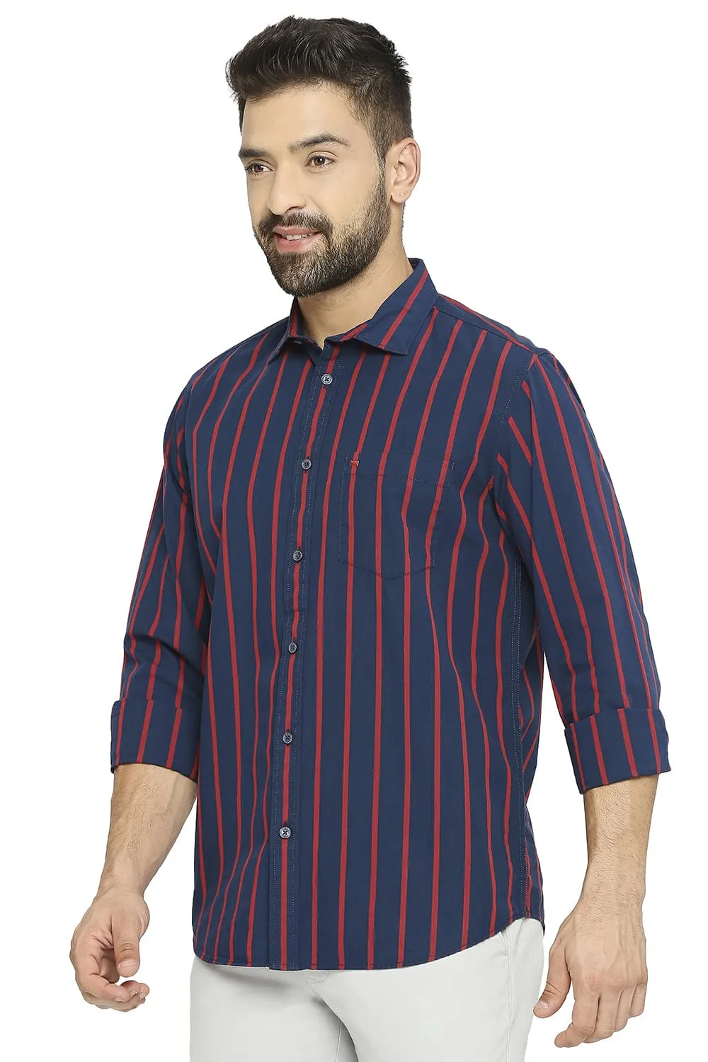Slim Fit Cotton Polyester Stripe Shirt