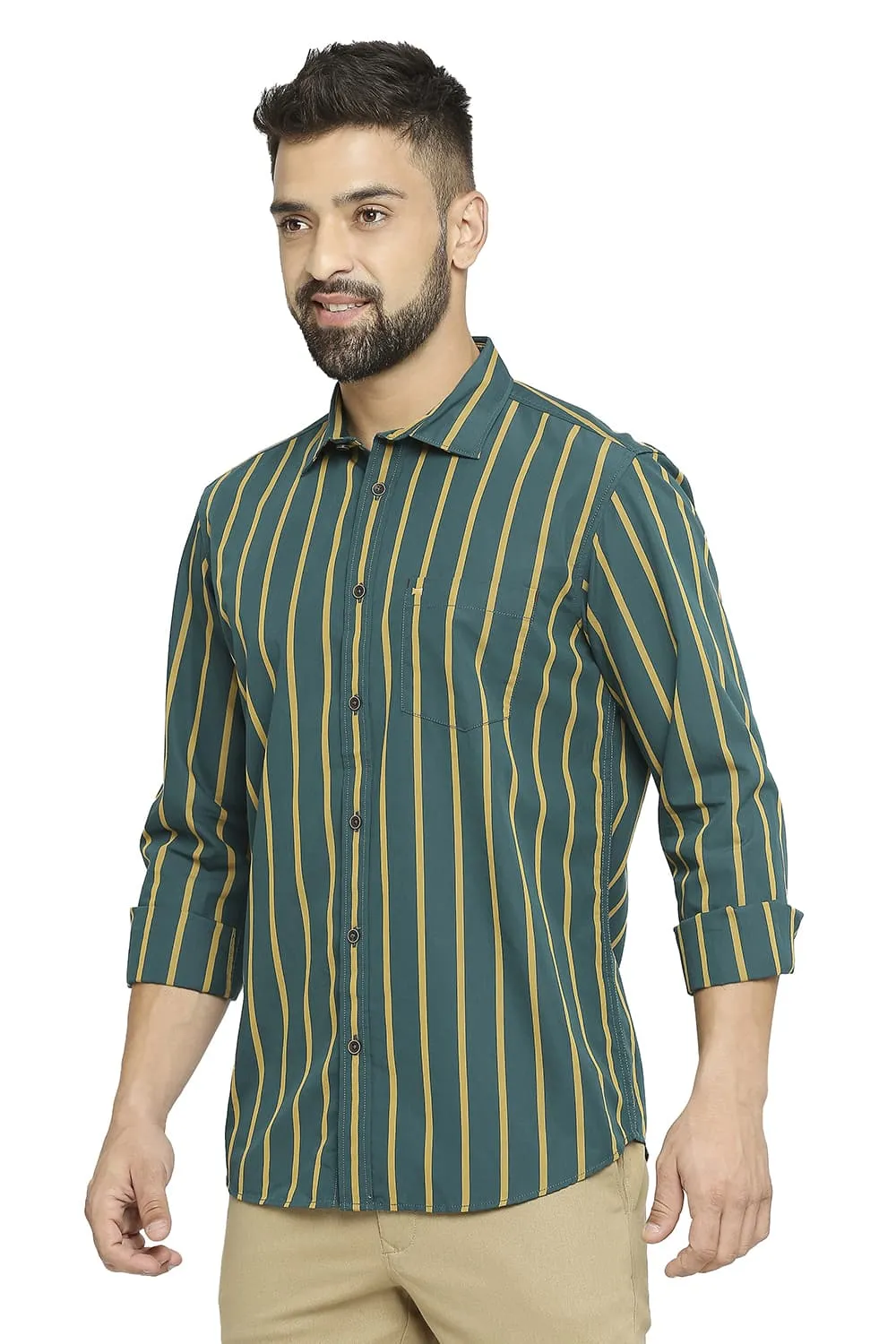 Slim Fit Cotton Polyester Stripe Shirt