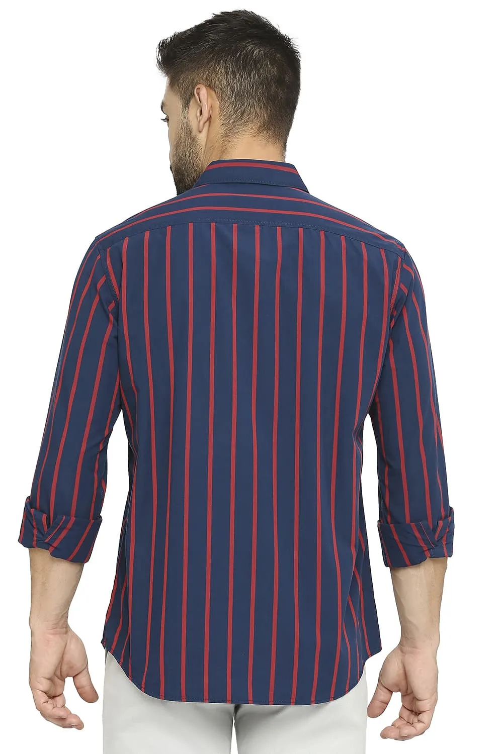 Slim Fit Cotton Polyester Stripe Shirt