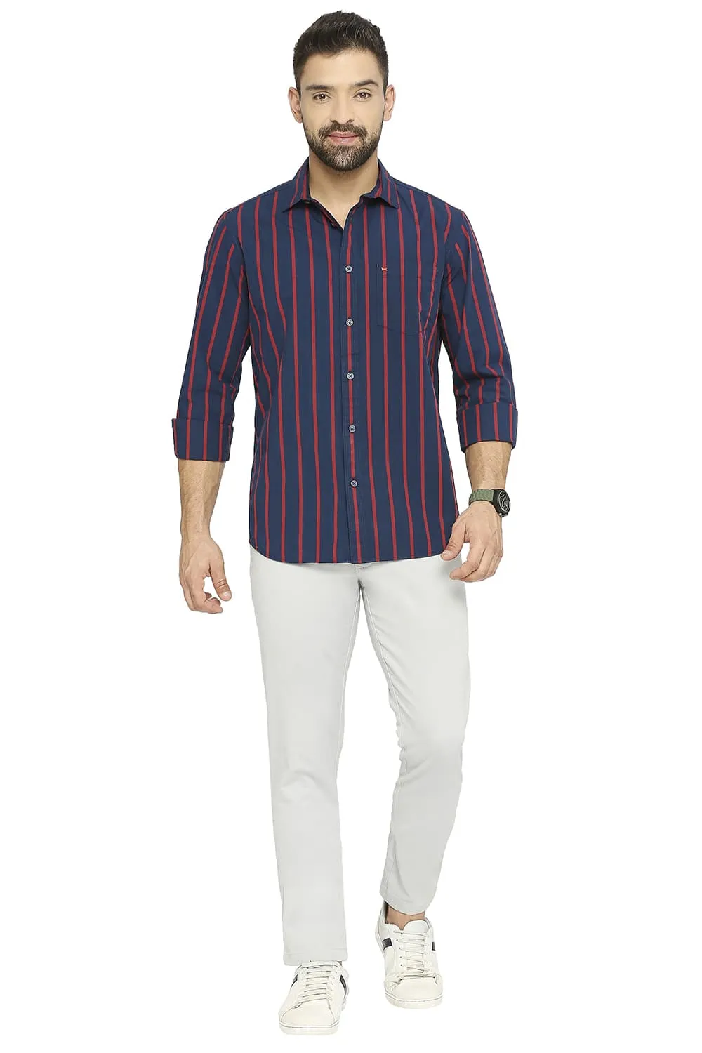 Slim Fit Cotton Polyester Stripe Shirt