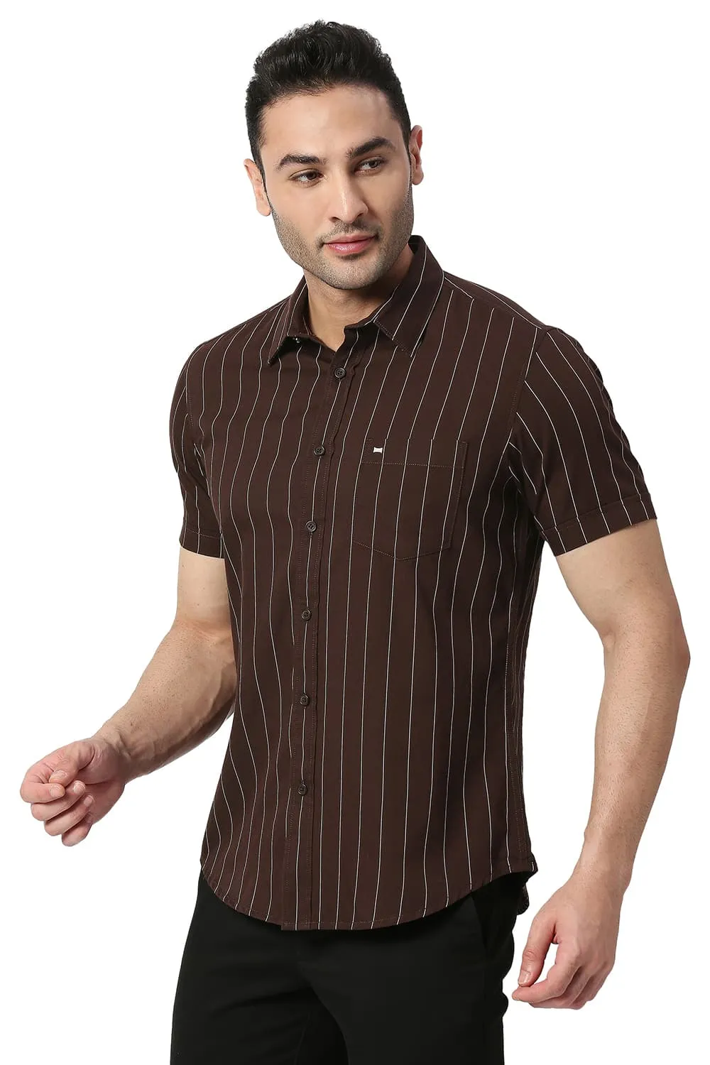 Slim Fit Cotton Twill Stripe Halfsleeves Shirt