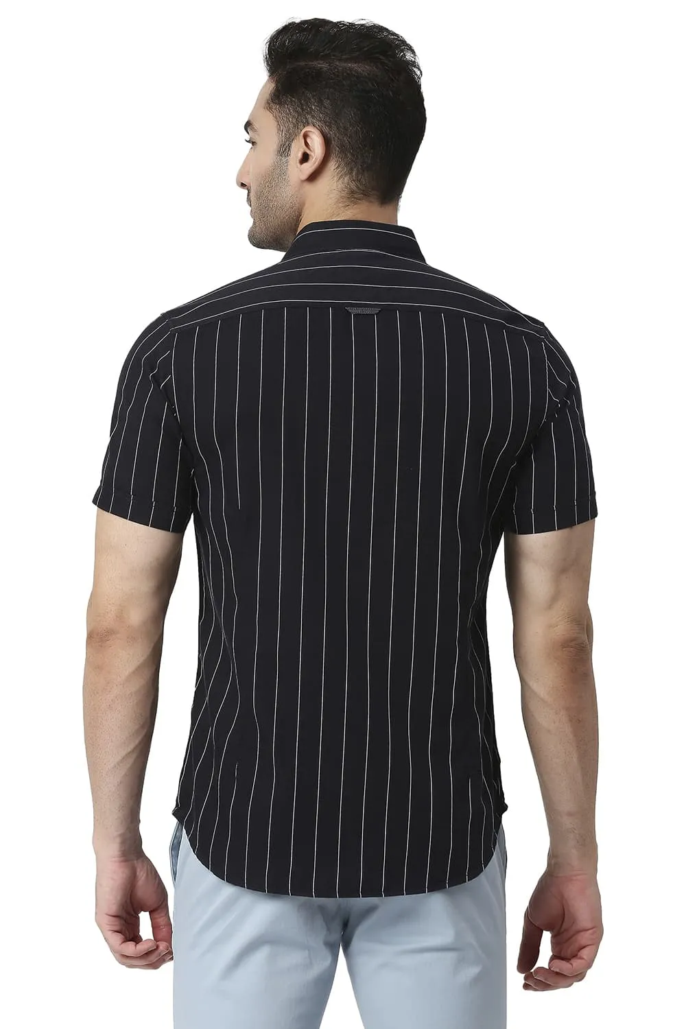 Slim Fit Cotton Twill Stripe Halfsleeves Shirt
