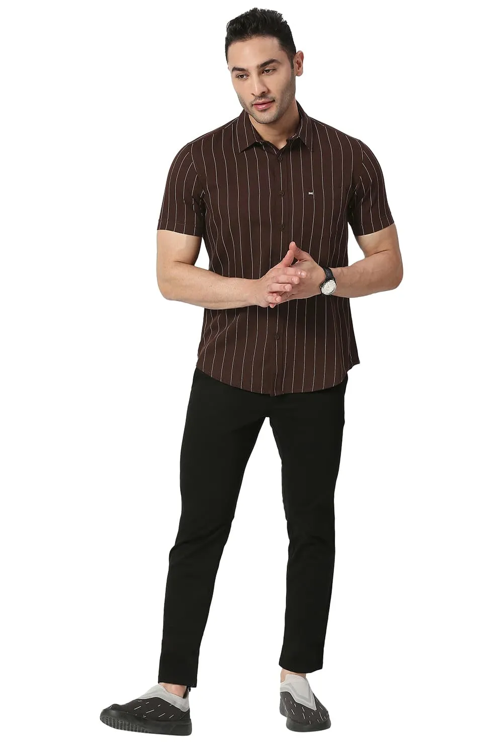 Slim Fit Cotton Twill Stripe Halfsleeves Shirt