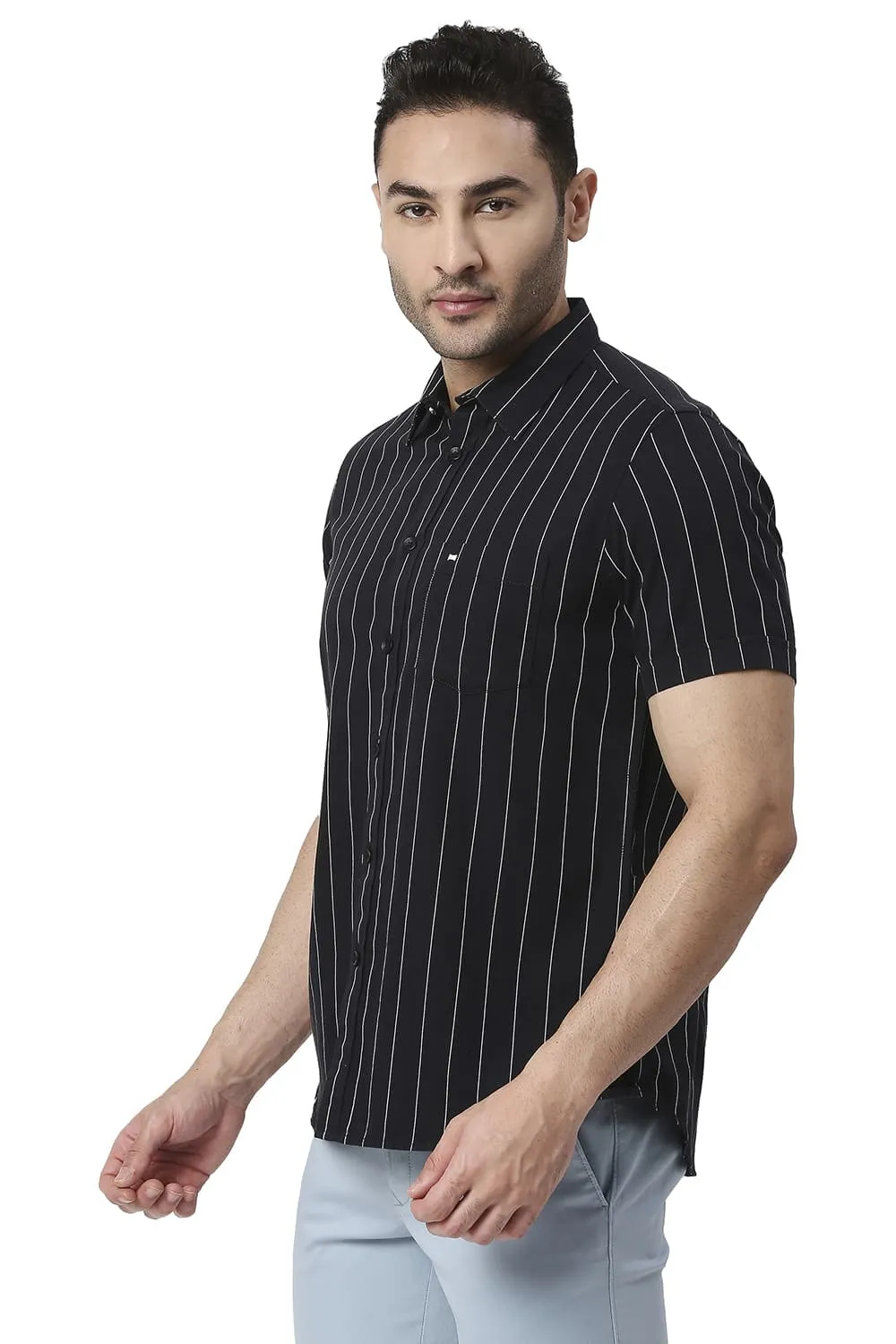 Slim Fit Cotton Twill Stripe Halfsleeves Shirt