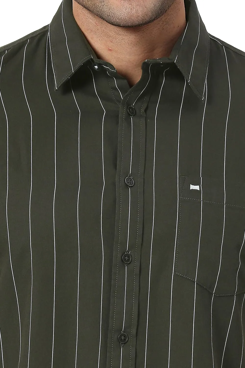 Slim Fit Cotton Twill Stripe Halfsleeves Shirt