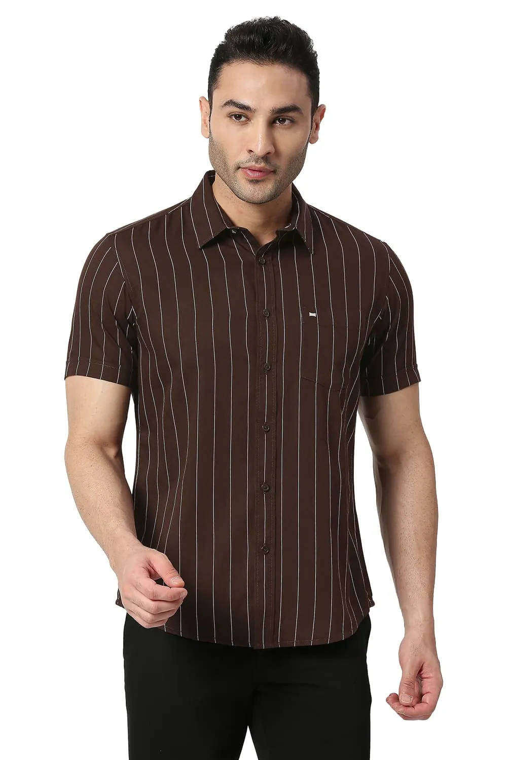 Slim Fit Cotton Twill Stripe Halfsleeves Shirt
