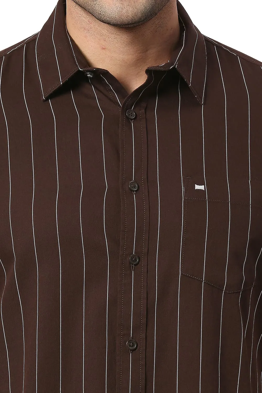Slim Fit Cotton Twill Stripe Halfsleeves Shirt