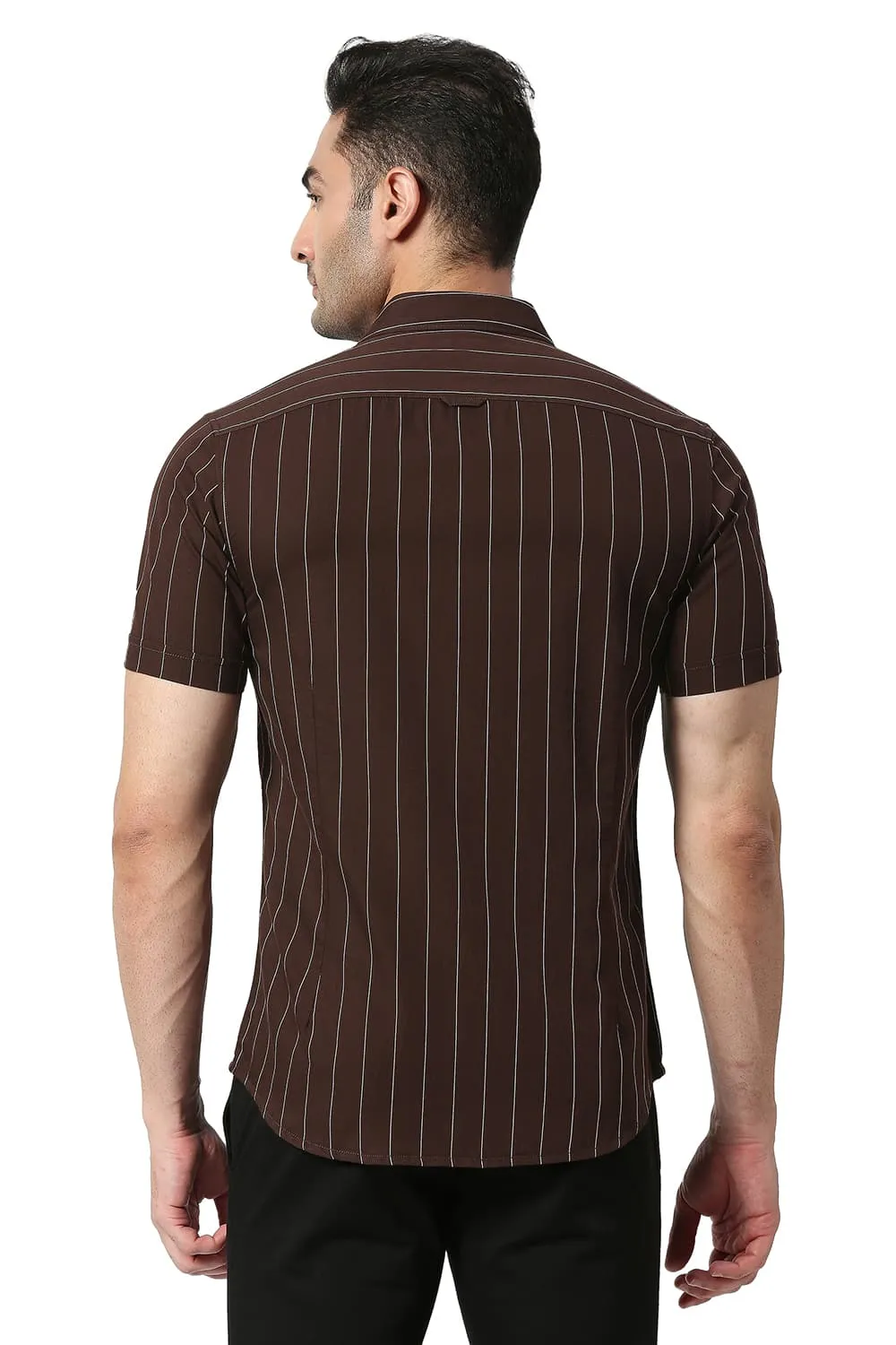 Slim Fit Cotton Twill Stripe Halfsleeves Shirt