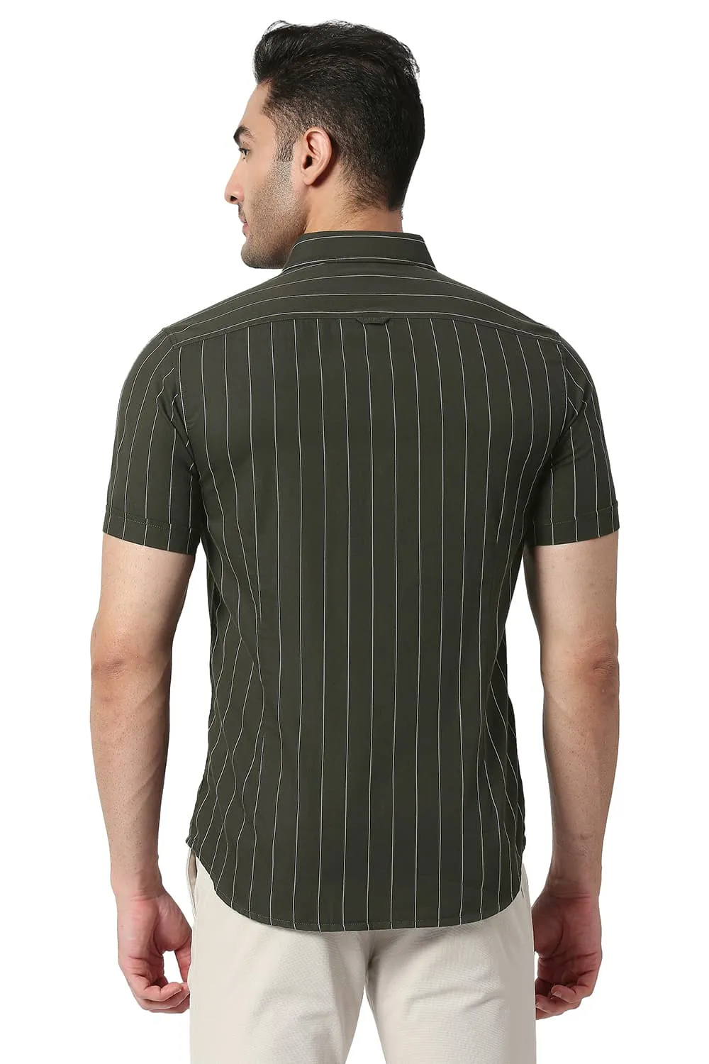 Slim Fit Cotton Twill Stripe Halfsleeves Shirt