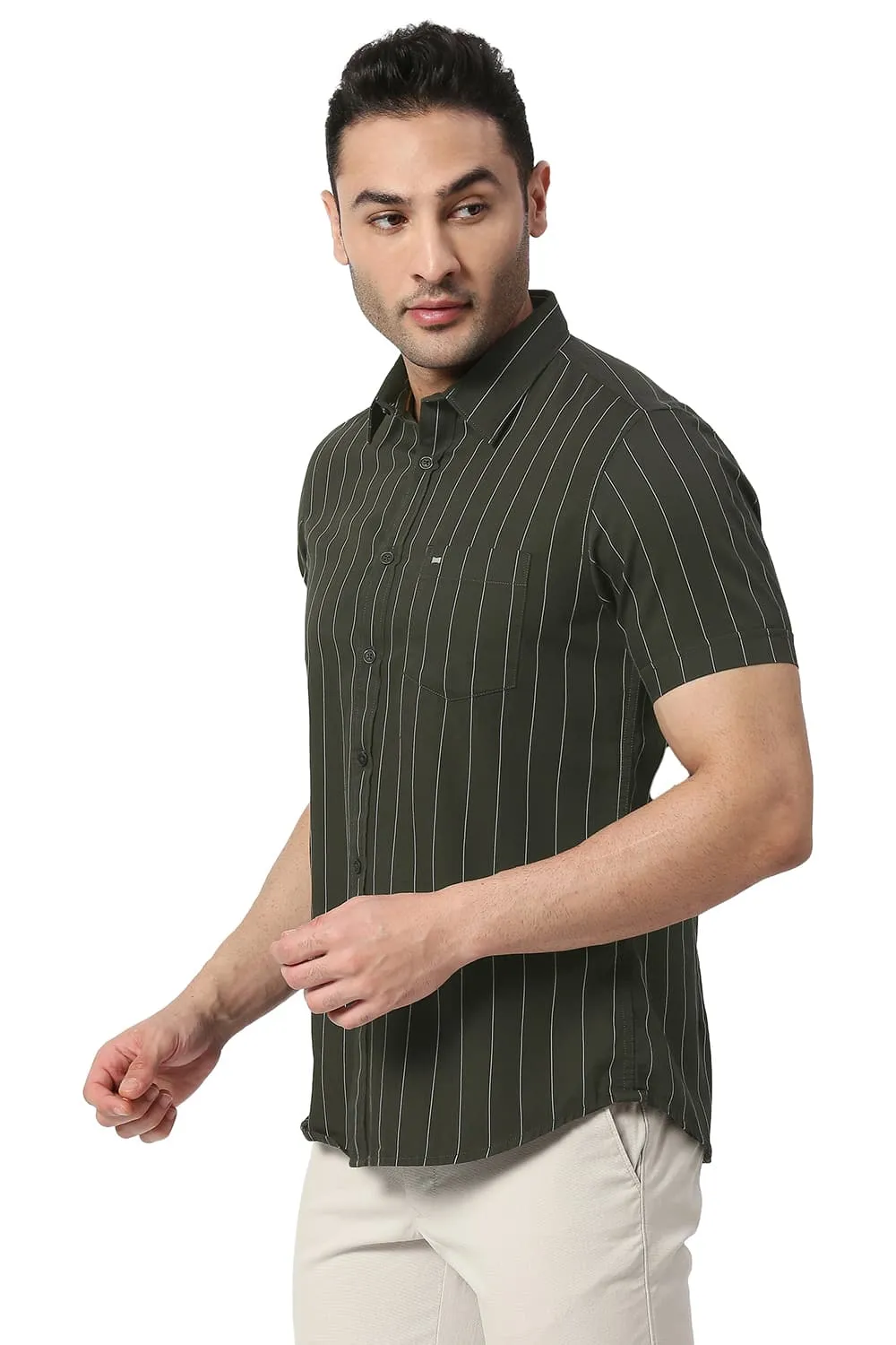 Slim Fit Cotton Twill Stripe Halfsleeves Shirt