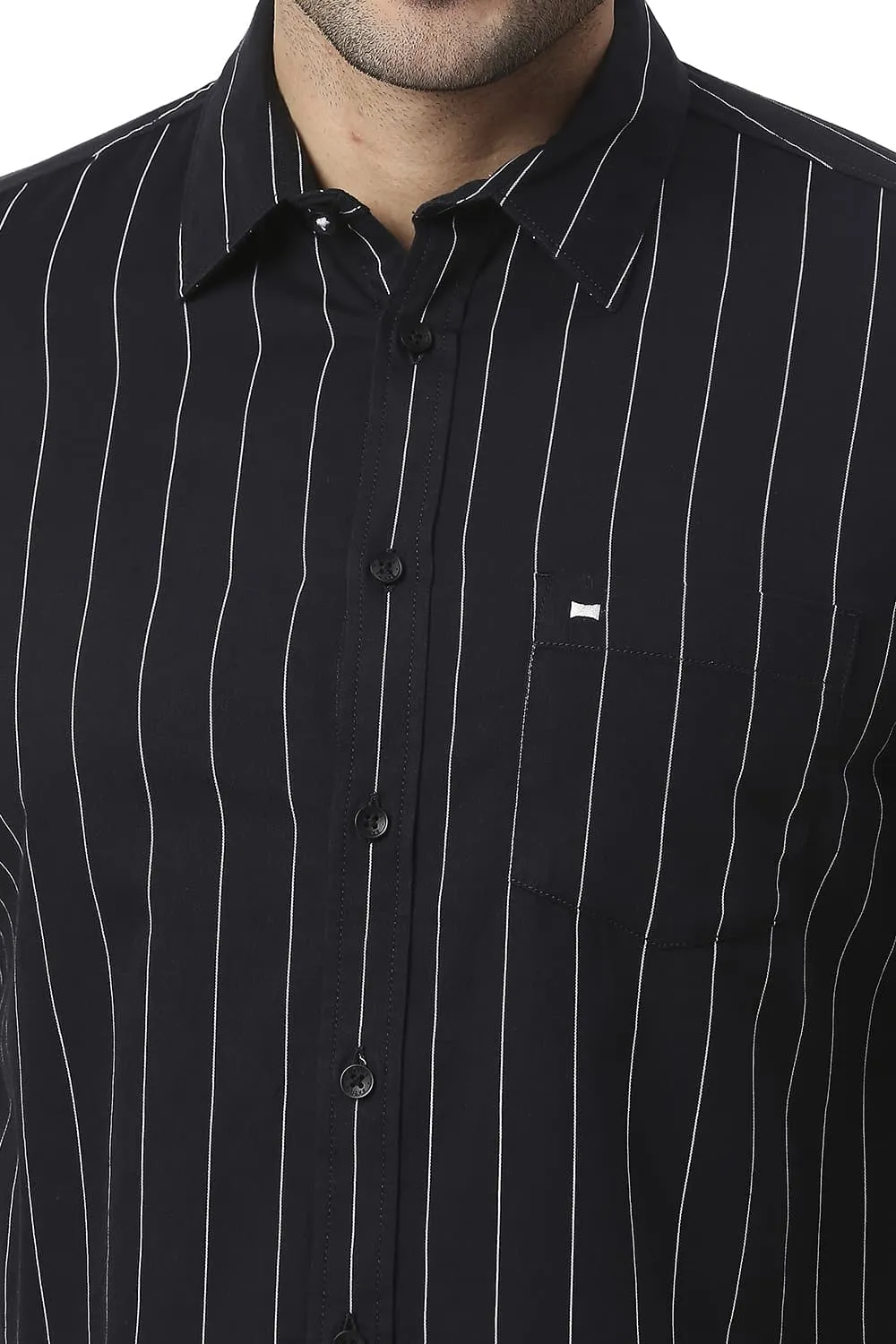 Slim Fit Cotton Twill Stripe Halfsleeves Shirt