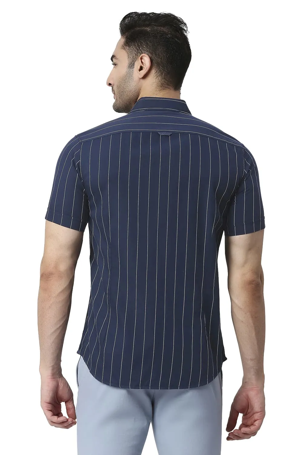 Slim Fit Cotton Twill Stripe Halfsleeves Shirt