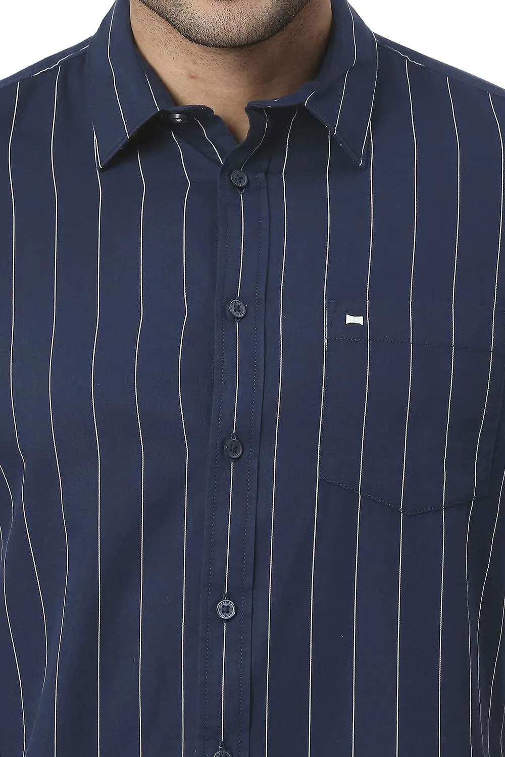 Slim Fit Cotton Twill Stripe Halfsleeves Shirt