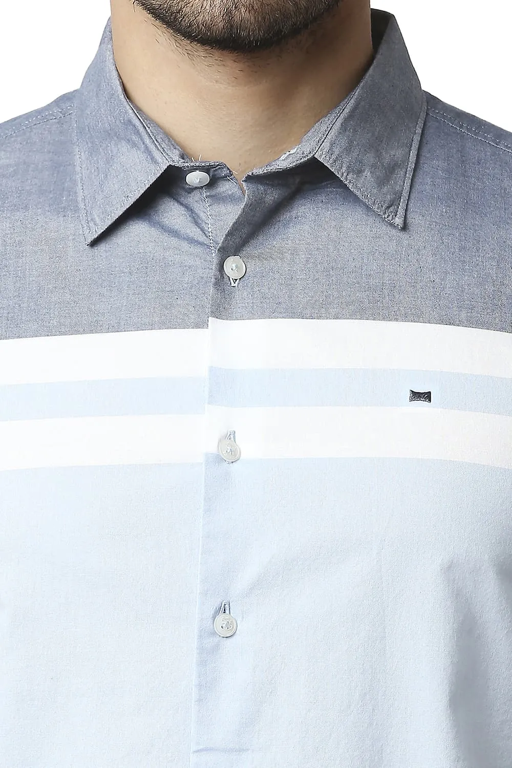 Slim Fit Oxford Engineering Weft Stripe Halfsleeves Shirt