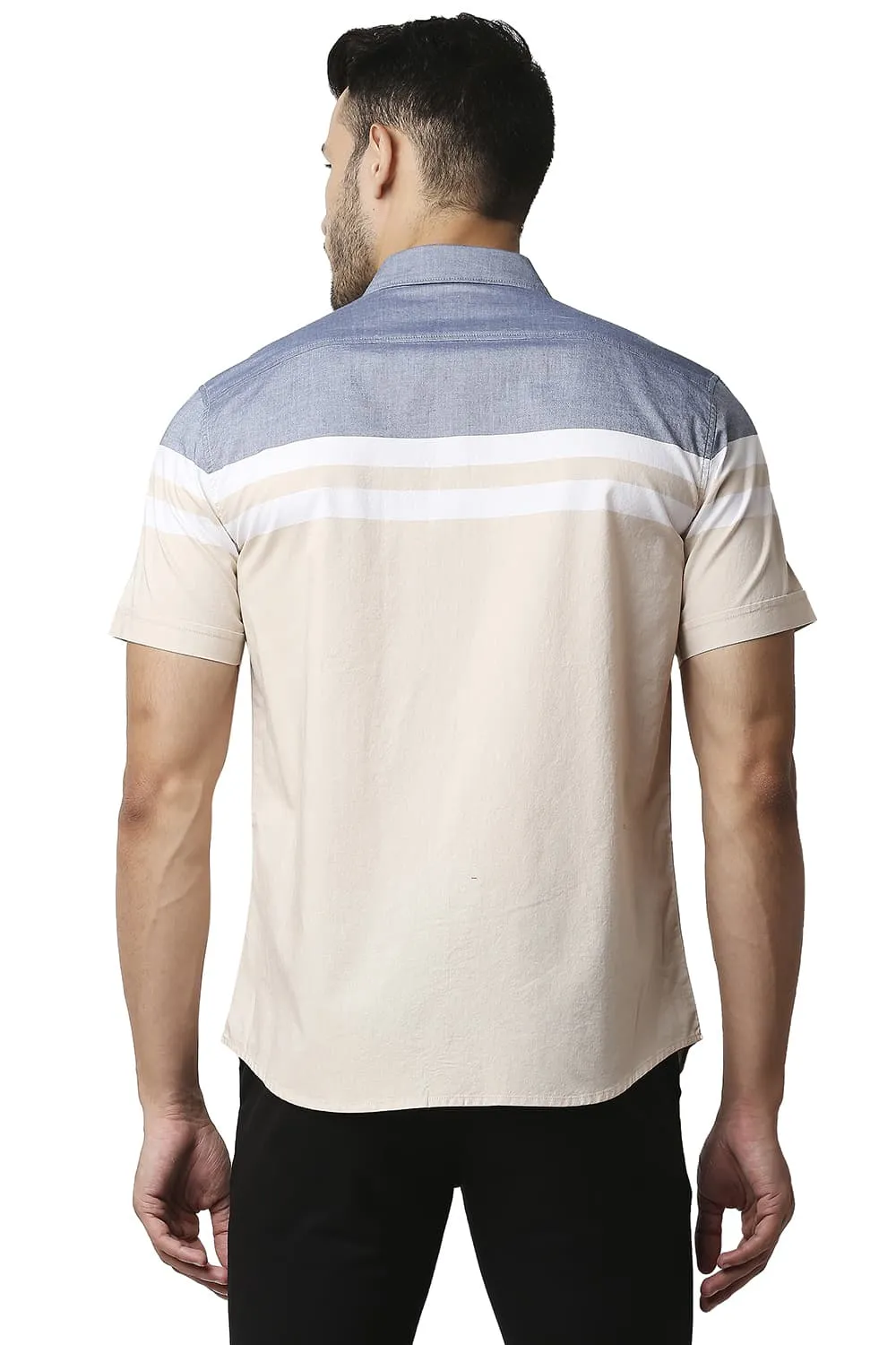 Slim Fit Oxford Engineering Weft Stripe Halfsleeves Shirt