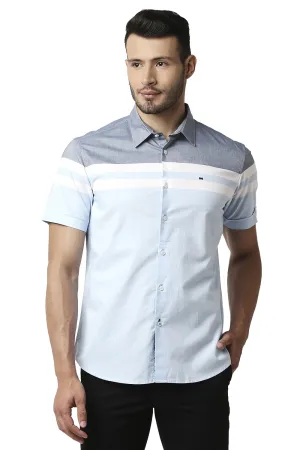 Slim Fit Oxford Engineering Weft Stripe Halfsleeves Shirt