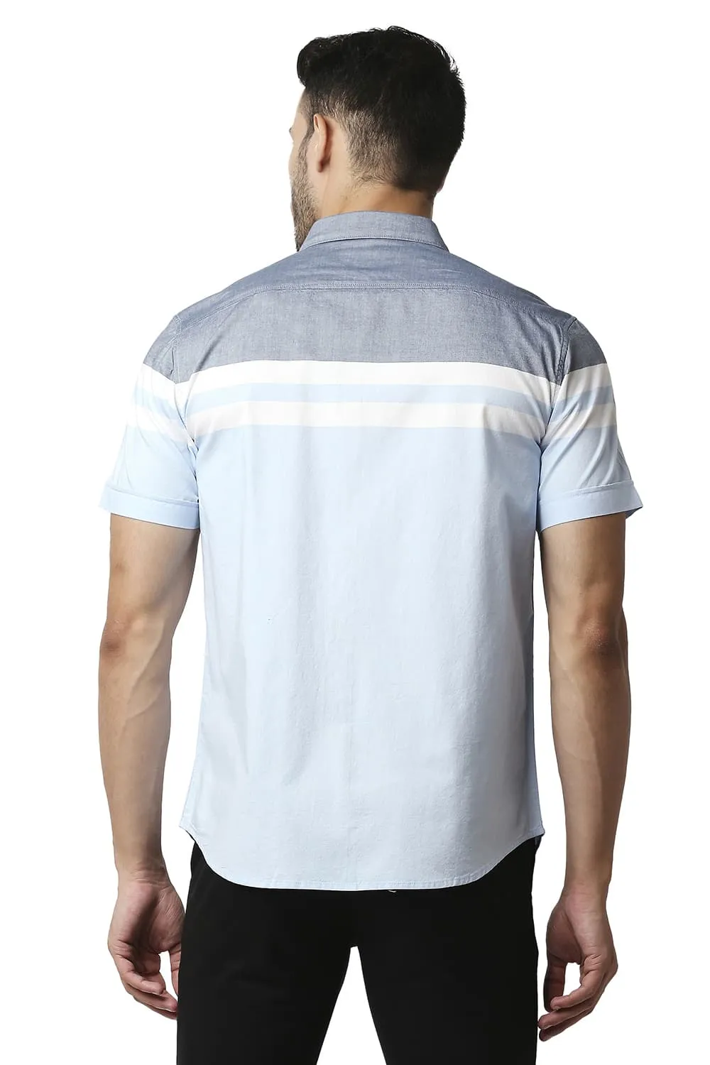 Slim Fit Oxford Engineering Weft Stripe Halfsleeves Shirt