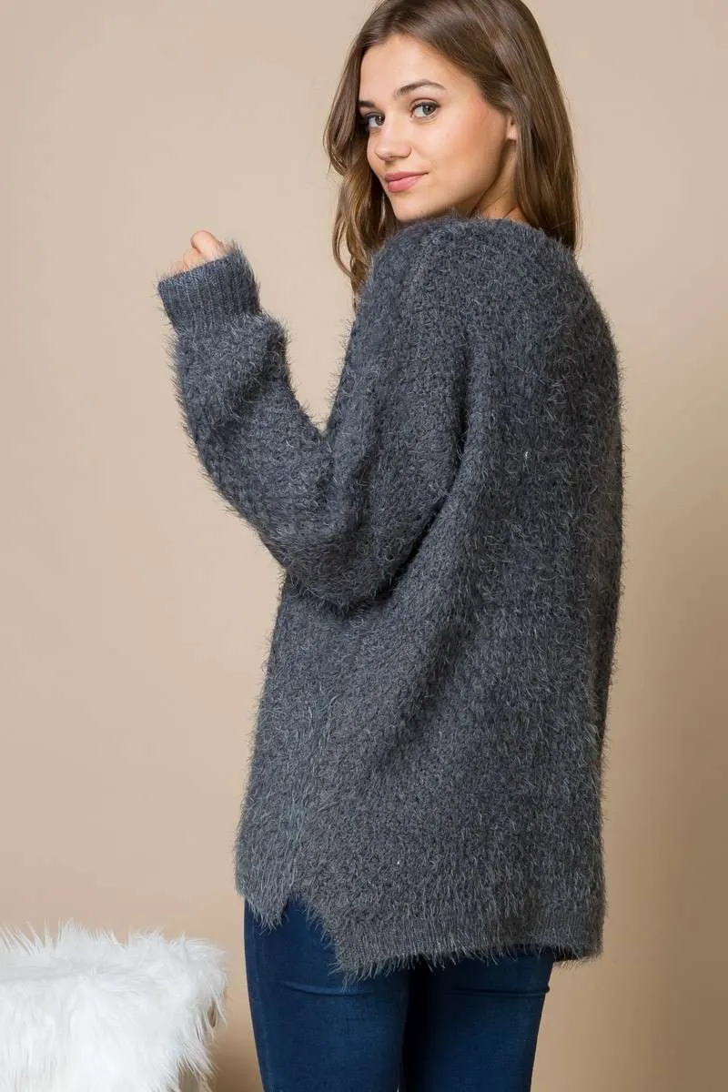 Soft Whispers - Gray Furry Sweater