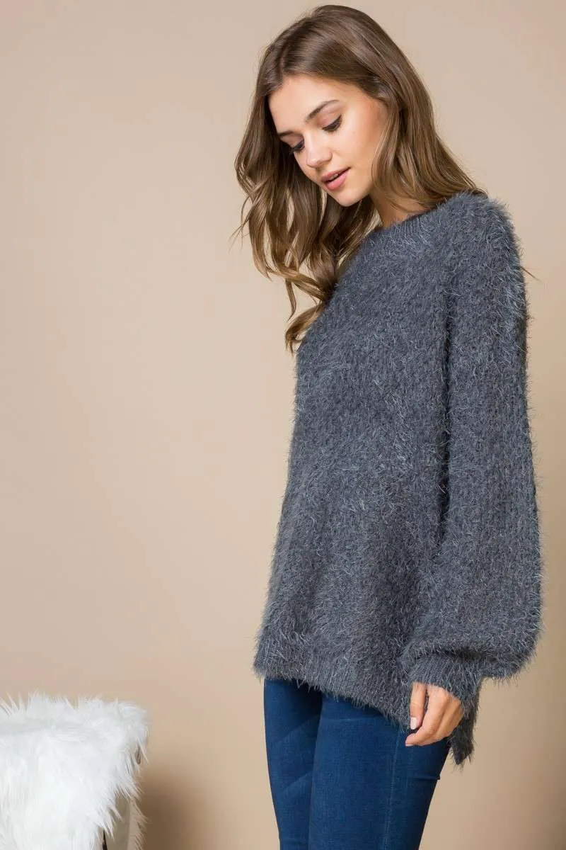 Soft Whispers - Gray Furry Sweater