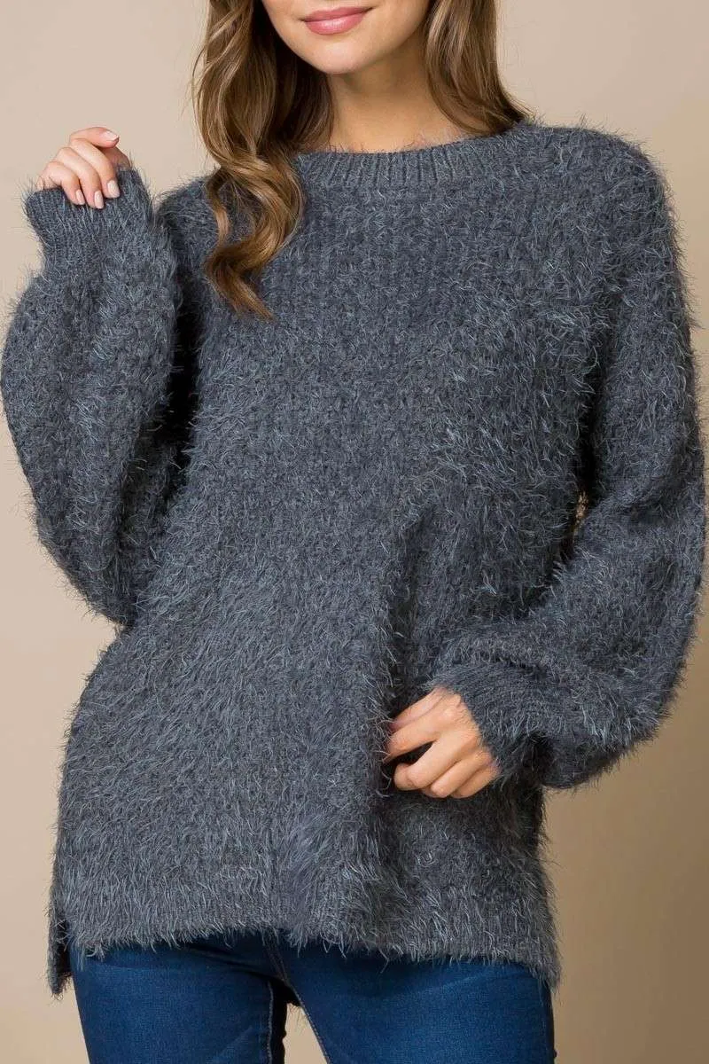 Soft Whispers - Gray Furry Sweater