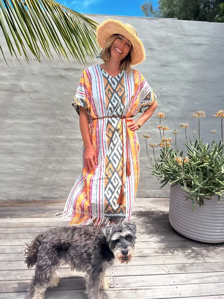 SOLANA Beach Cover in Cream & Green Ikat