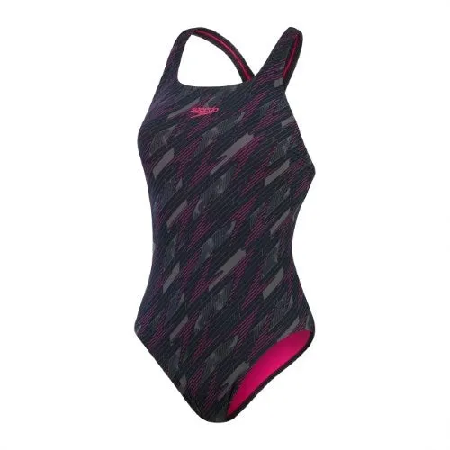 Speedo - Womens - Endurance  HyperBoom Allover Medalist One Piece - Black/Electric Pink/USA Charcoal