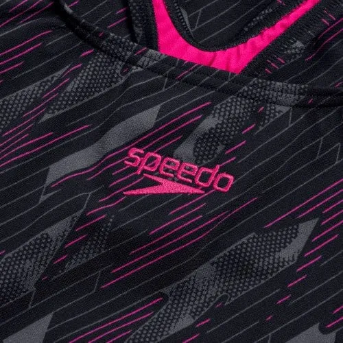Speedo - Womens - Endurance  HyperBoom Allover Medalist One Piece - Black/Electric Pink/USA Charcoal