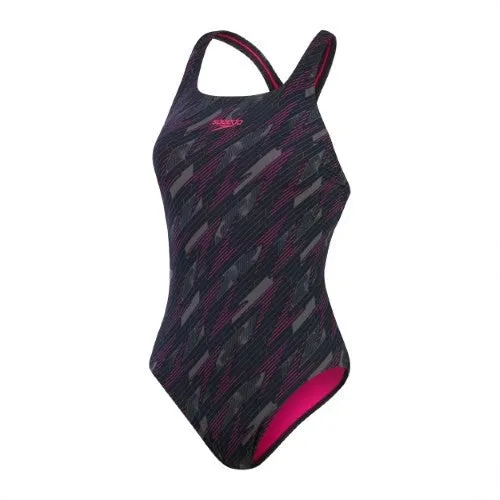 Speedo - Womens - Endurance  HyperBoom Allover Medalist One Piece - Black/Electric Pink/USA Charcoal