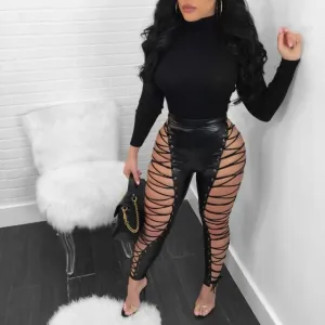 Spice PU Lace Up Leather Pants