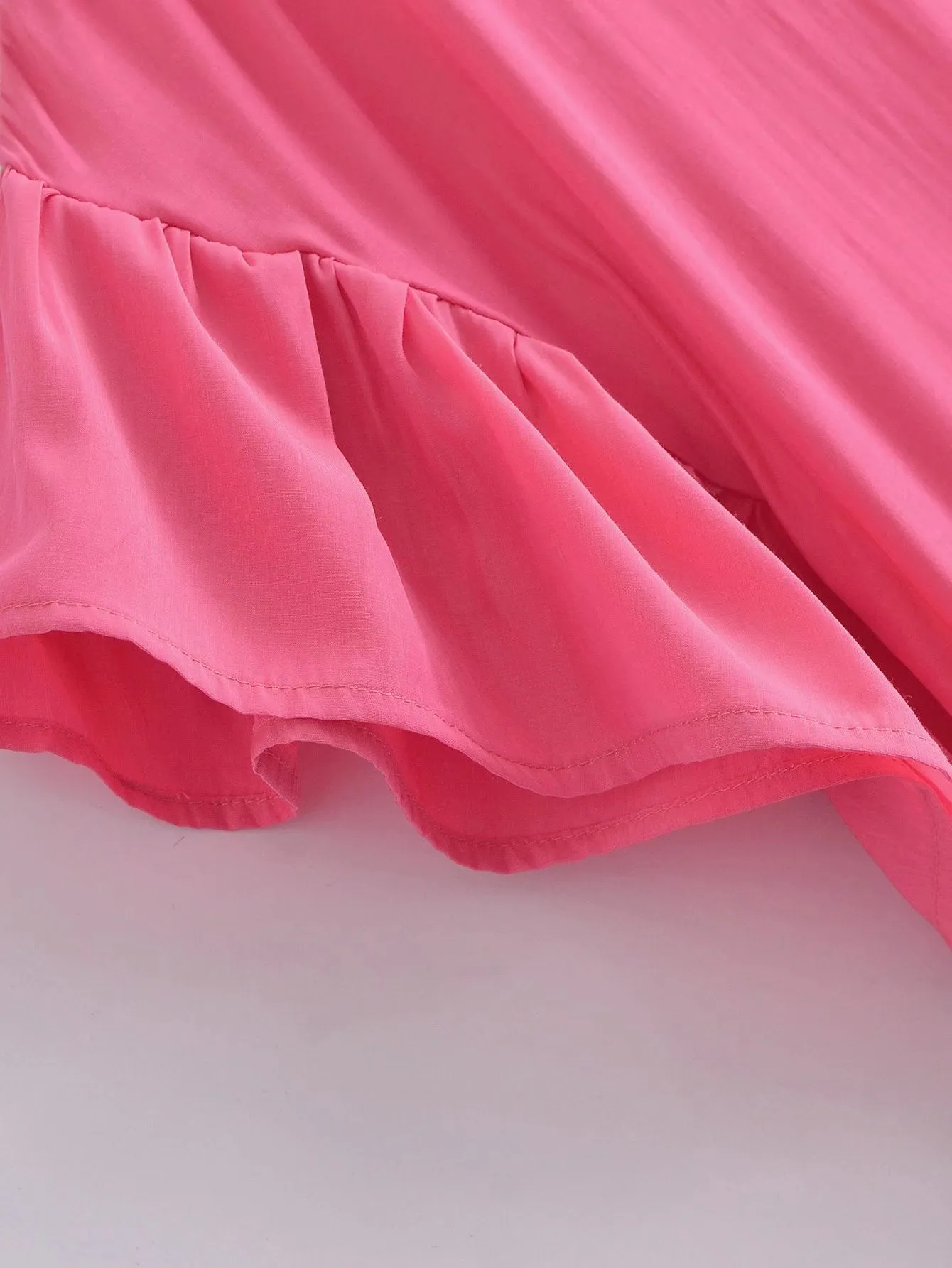 Splicing Shirred Frill Ruffles Sleeve Shirts Mini Dresses