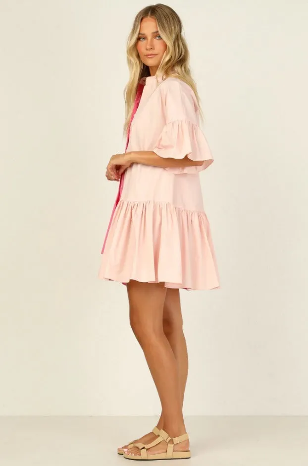 Splicing Shirred Frill Ruffles Sleeve Shirts Mini Dresses