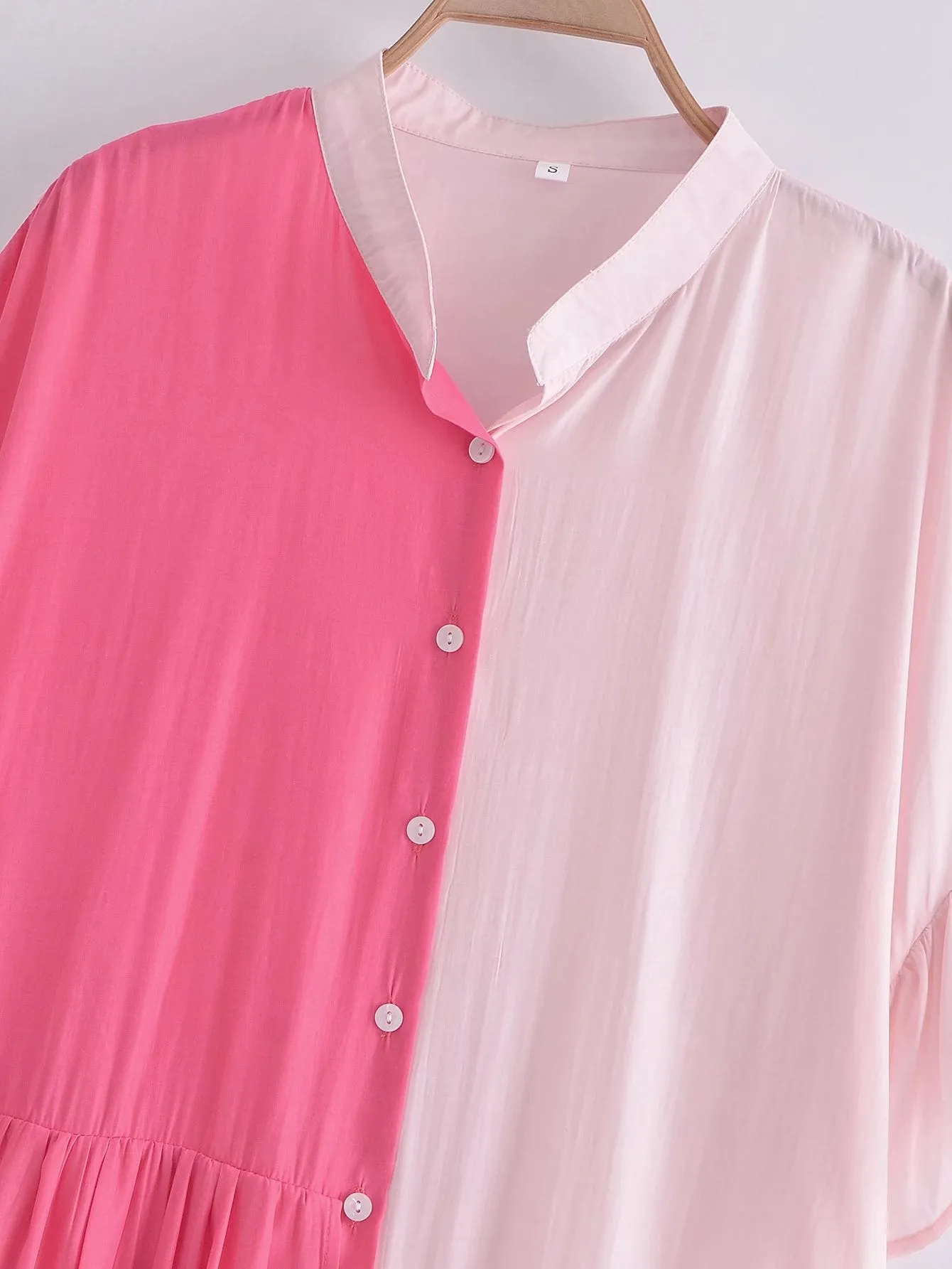 Splicing Shirred Frill Ruffles Sleeve Shirts Mini Dresses