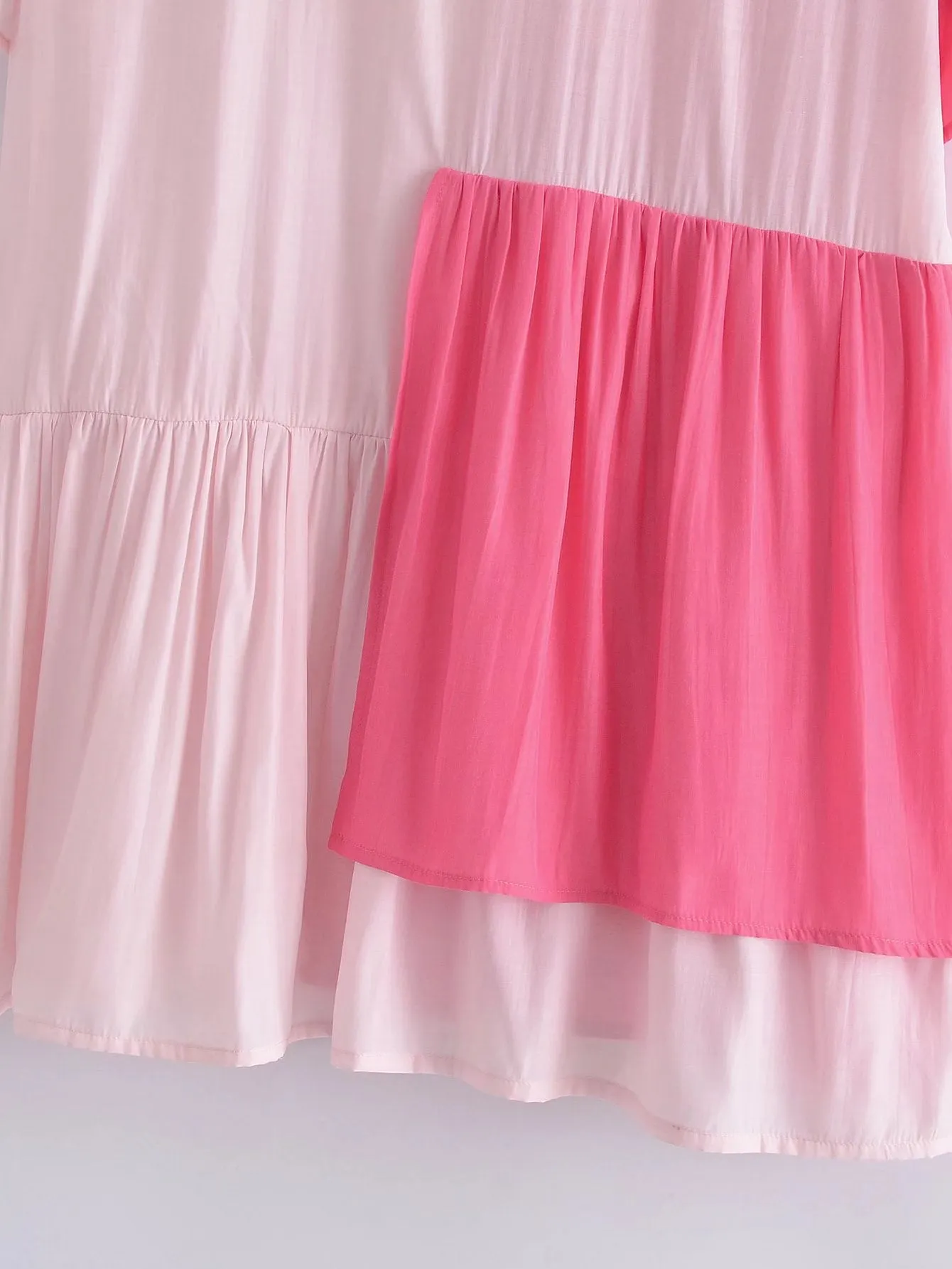 Splicing Shirred Frill Ruffles Sleeve Shirts Mini Dresses