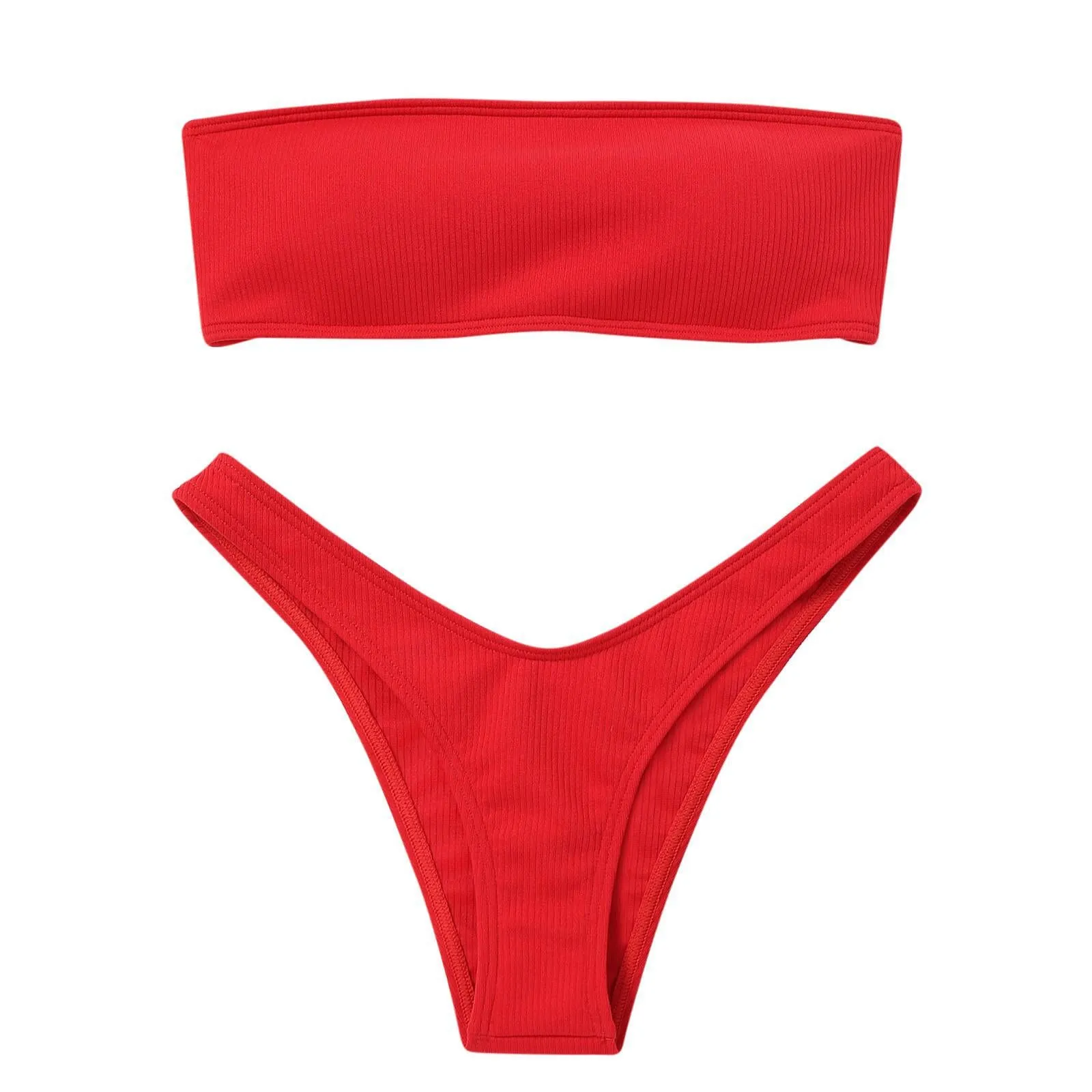 Strapless Top Ribbed Bikini Set