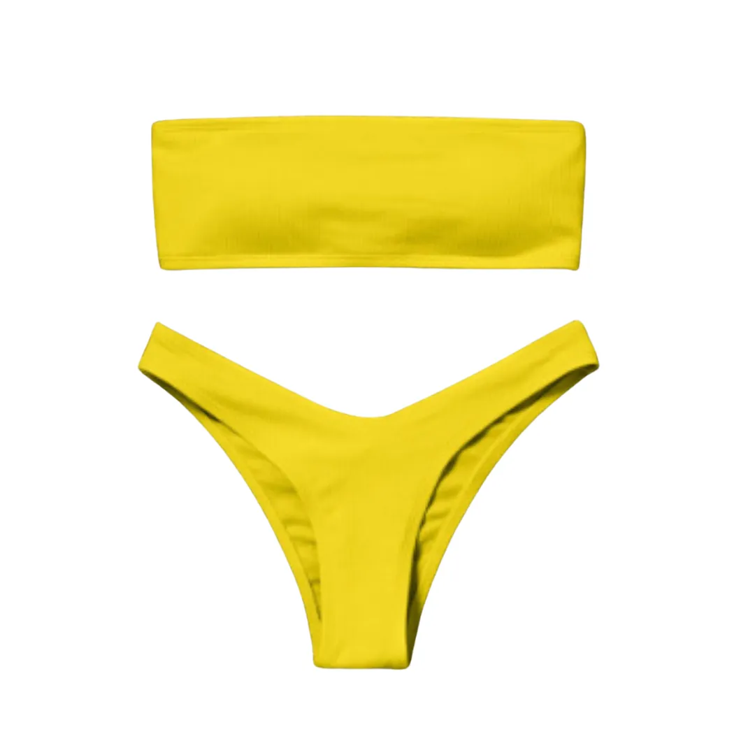 Strapless Top Ribbed Bikini Set