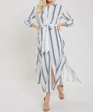 Stripe Maxi Shirt Dress - Navy