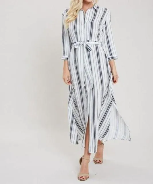 Stripe Maxi Shirt Dress - Navy
