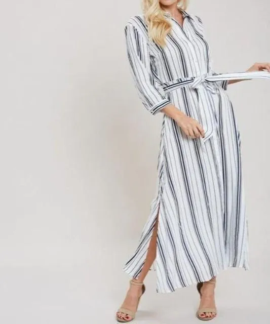 Stripe Maxi Shirt Dress - Navy