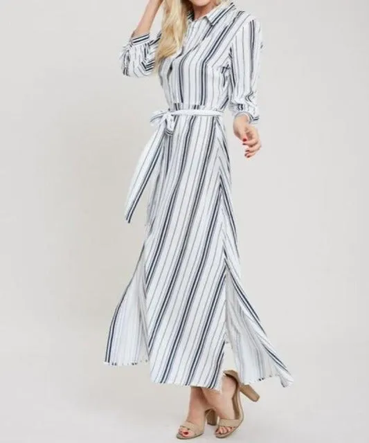 Stripe Maxi Shirt Dress - Navy